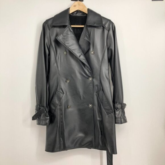 Nancy Lord Couture Vancouver Black  Double Breasted Leather Trench Coat - Picture 11 of 16